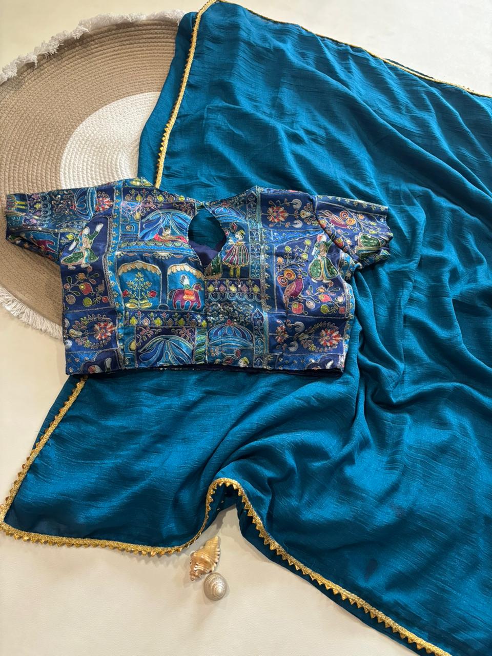 Rajaranu Position Stitched Blouses with Vichitra Silk saree