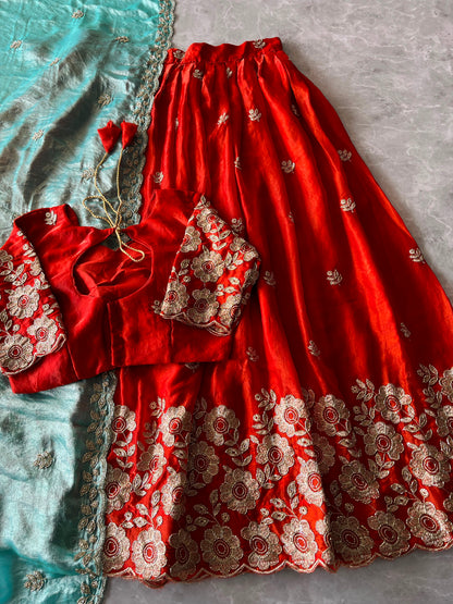 Space silk embroidery designer lehenga set