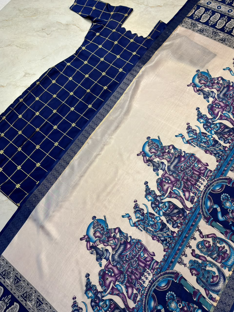 Traditional Check Weaving Kurti + Kalamkari Dupatta