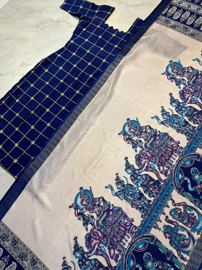 Traditional Check Weaving Kurti + Kalamkari Dupatta