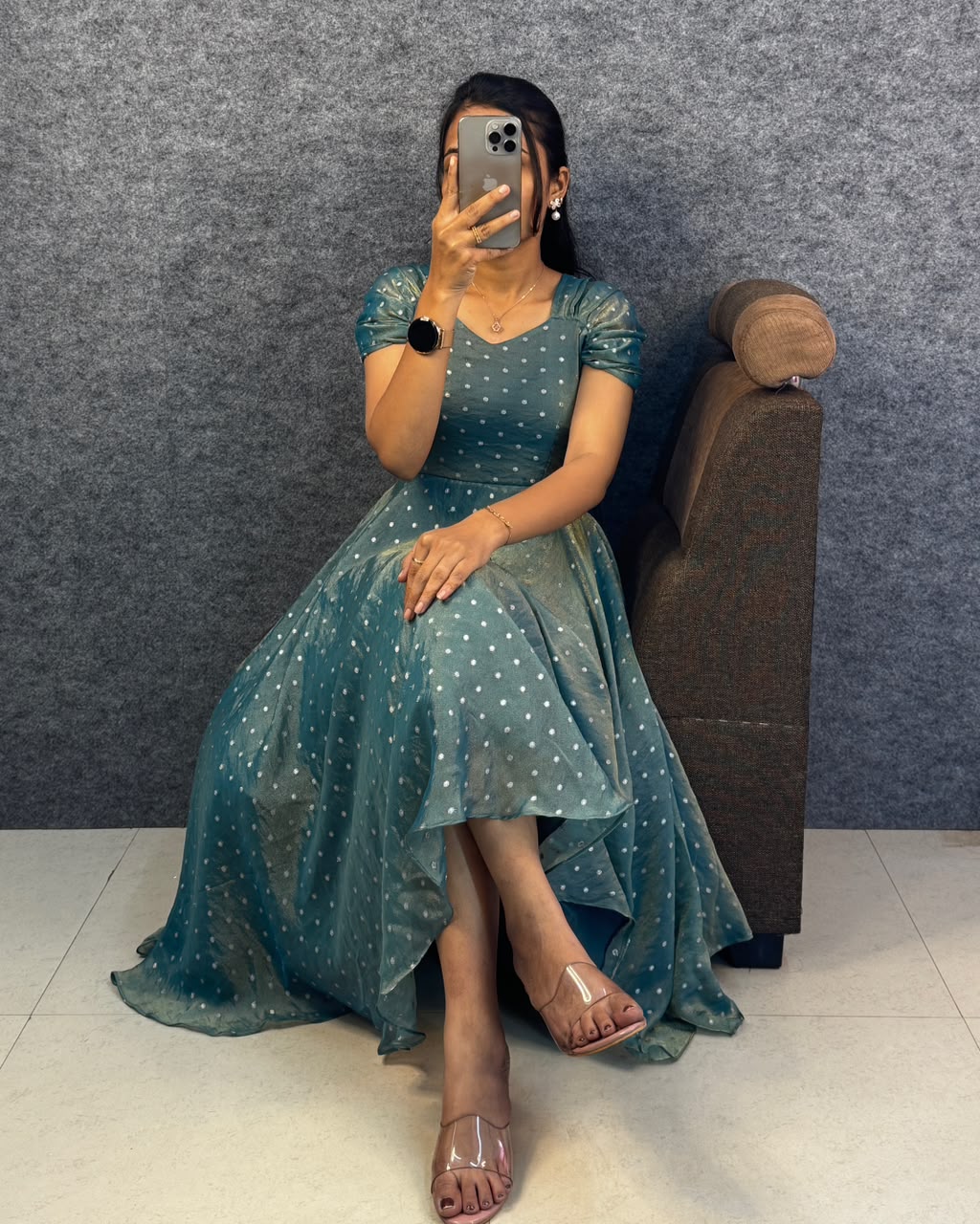 Designer princess party wear tissue butti midi gown