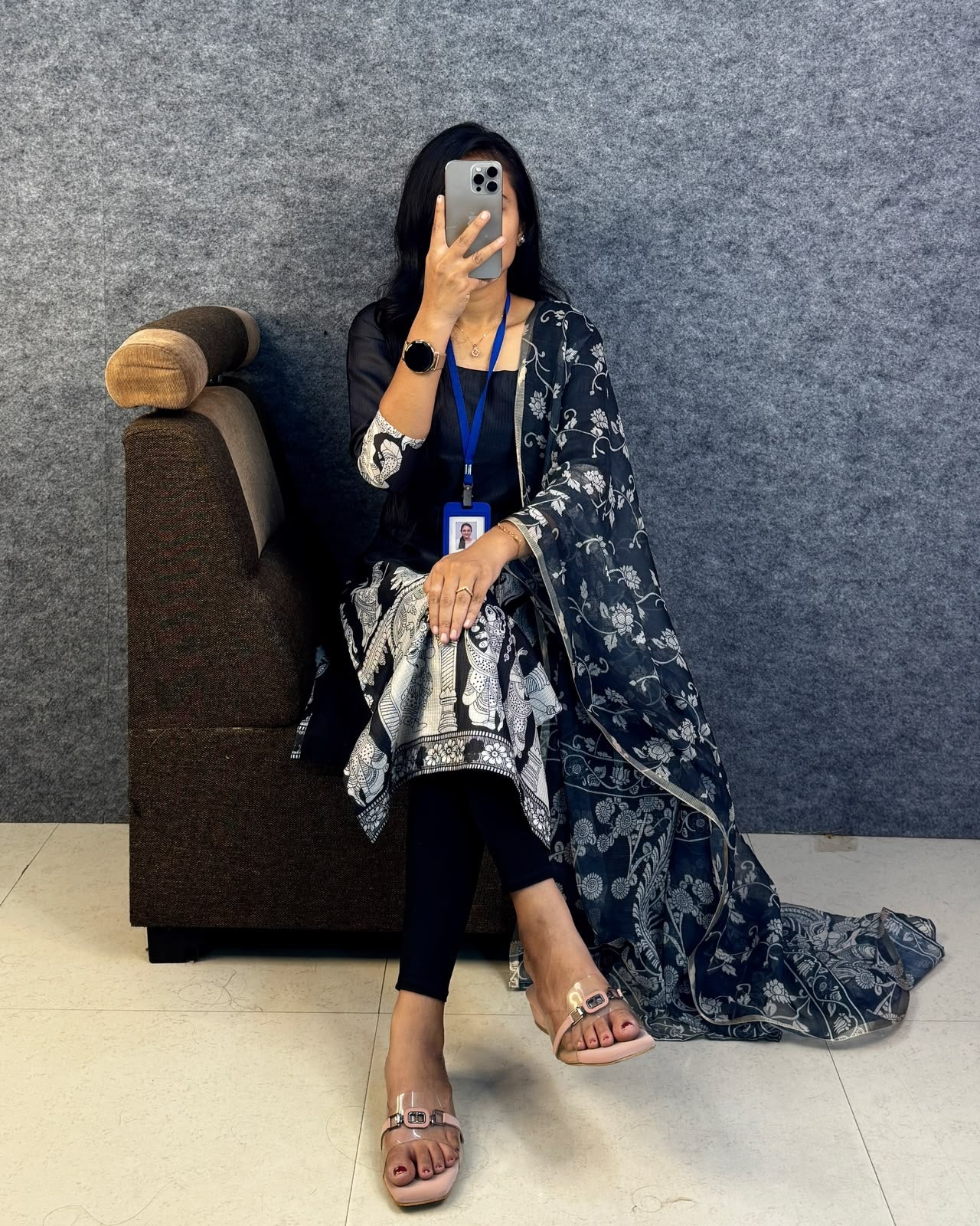 Kalamkari khalahasti  kota chex kurti with kalamkari dupatta