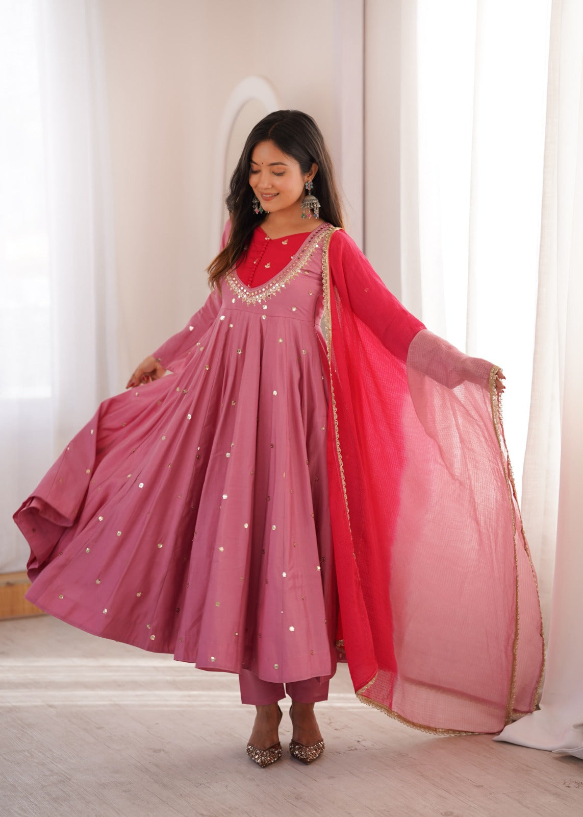 Anarkali 3 piece embroidered office set