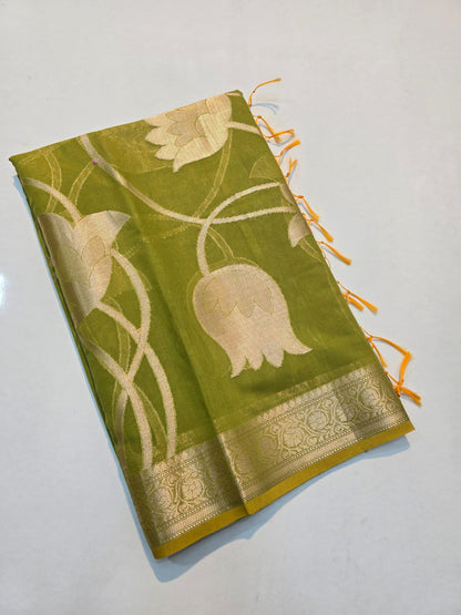 Banarasi mul cotton silk jaal pattern sarees