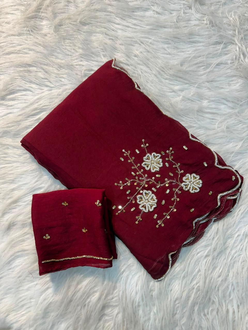 Trending rangoli crush saree with handwork