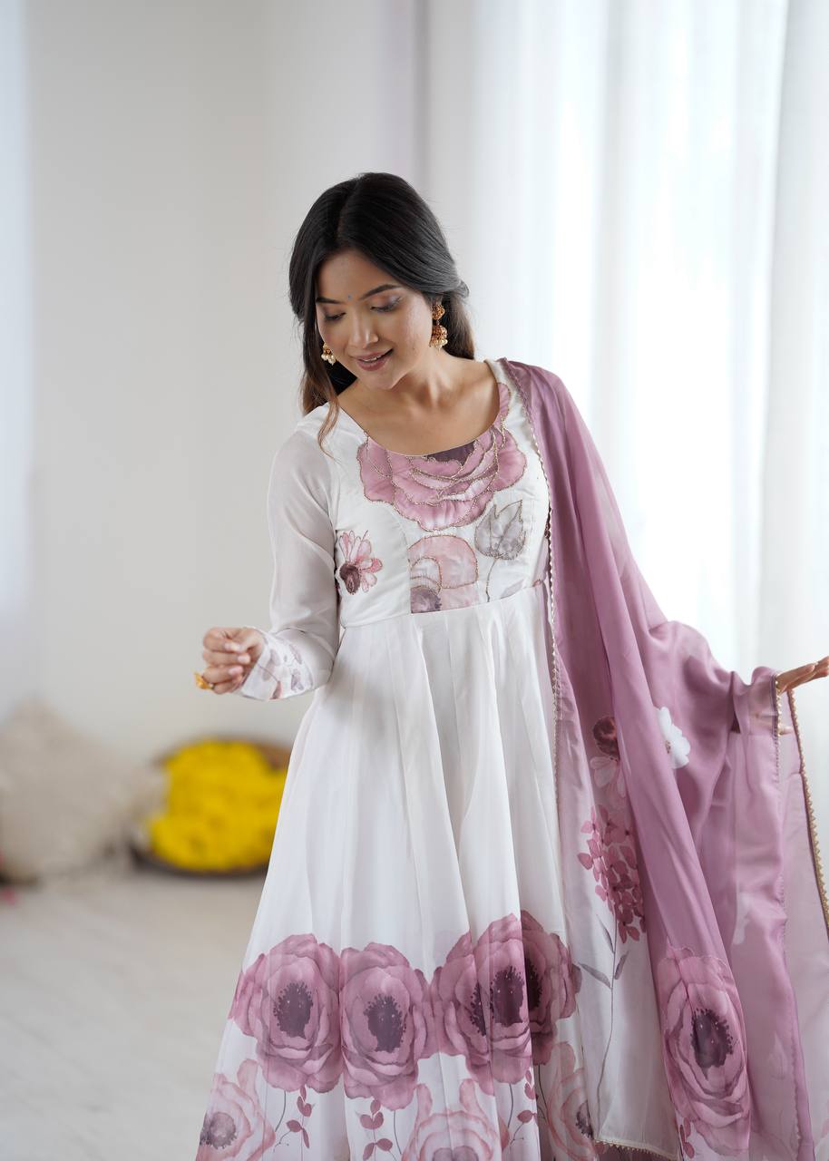 Floral printed Organza Anarkali Suit set
