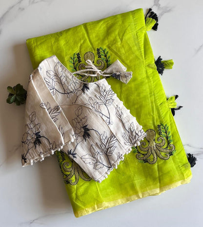 Octopus embroidery saree with stitched blouse