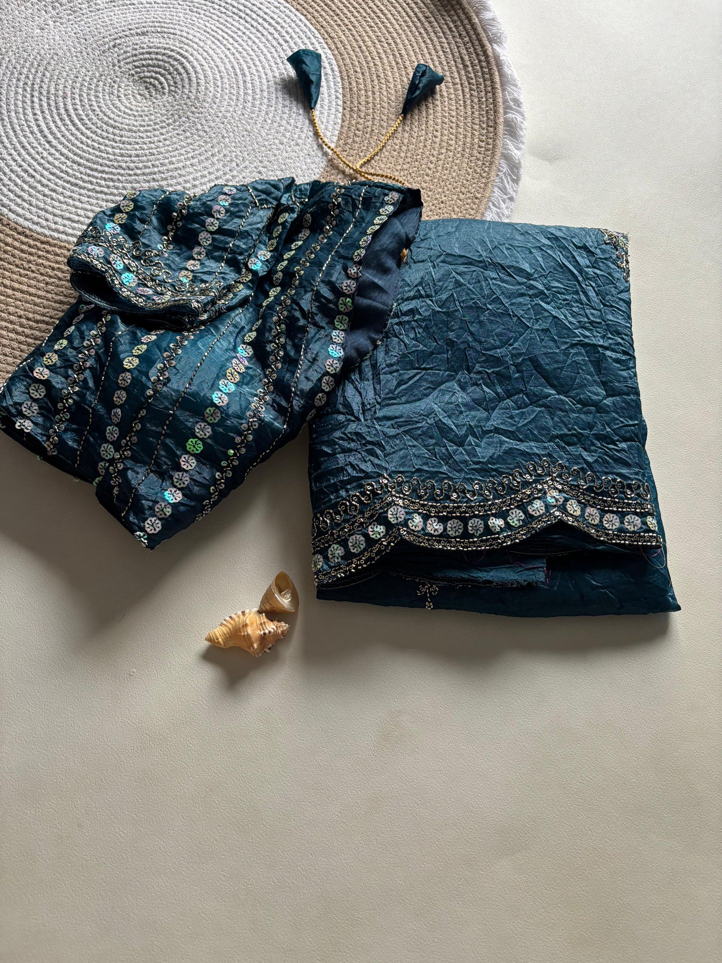 New gold crush saree with stitched blouse