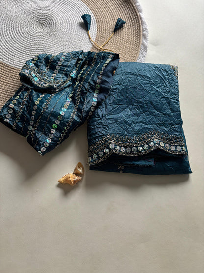 New gold crush saree with stitched blouse
