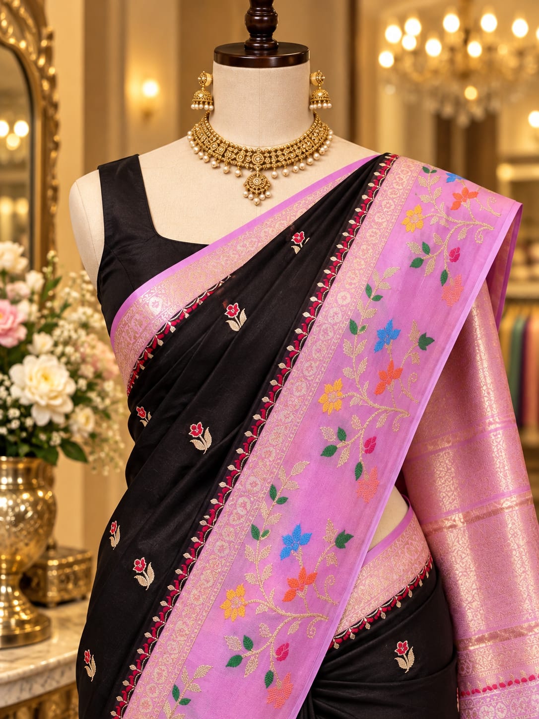 Budget Banarasi Katan Silk Saree with Contrast Alfi Border