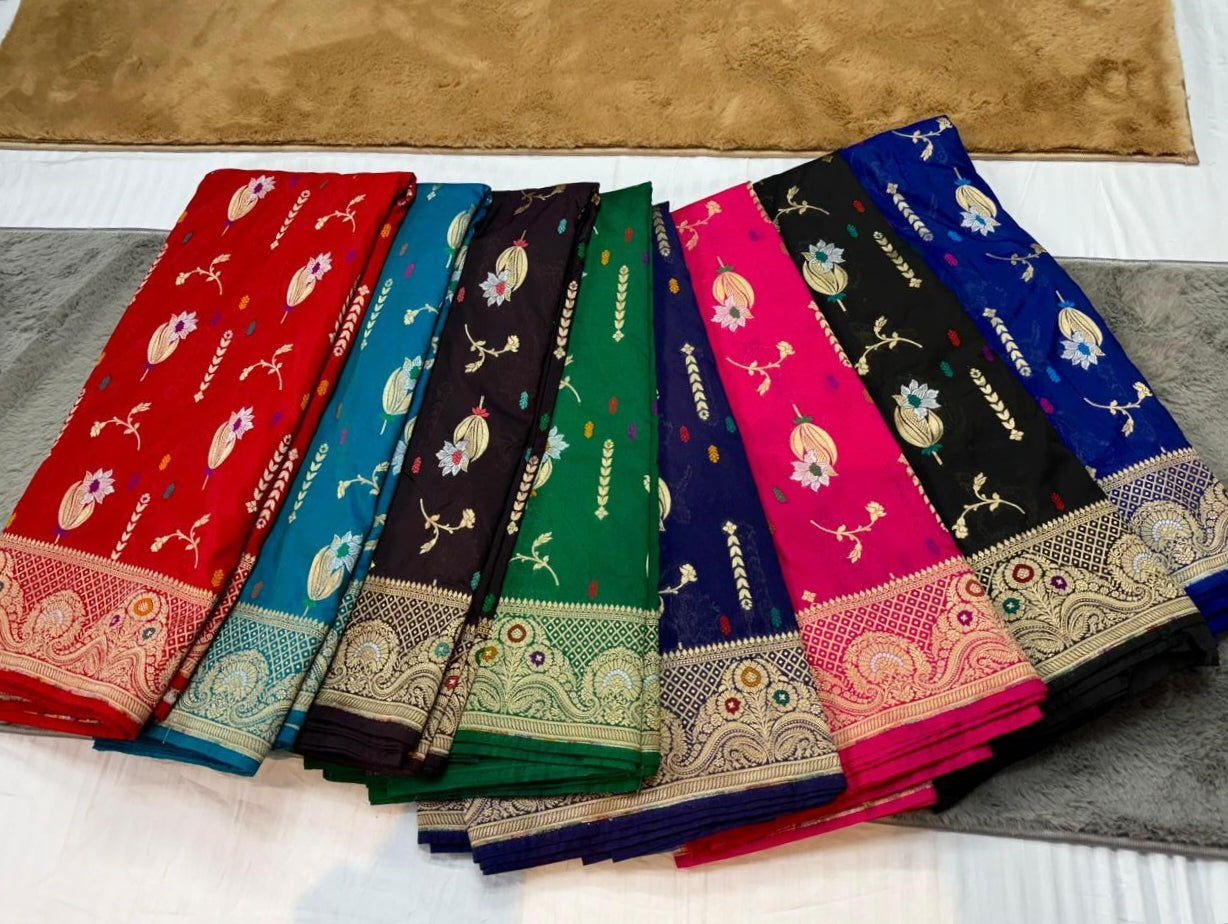 Semi pattu georgette Katan silk saree