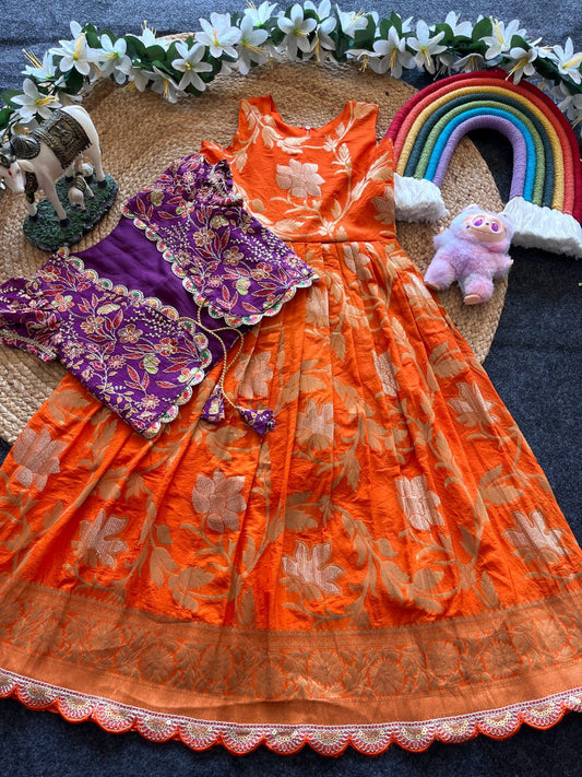 Khadi Georgette 2 in One Gown with Coat sets Kids Gowns