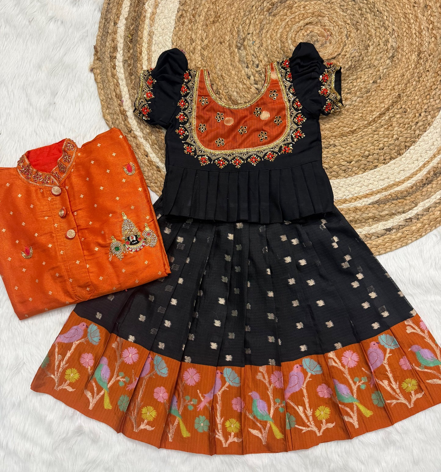 Family combo girl Kids cute lehenga  with  boy kurta set