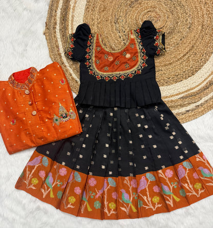 Family combo girl Kids cute lehenga  with  boy kurta set