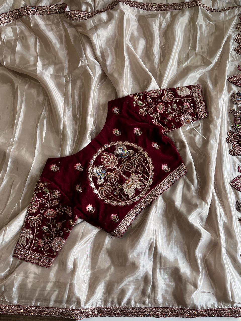 Luxe Pure Uppada coding work Stitched Saree with blouse