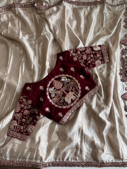 Luxe Pure Uppada coding work Stitched Saree with blouse