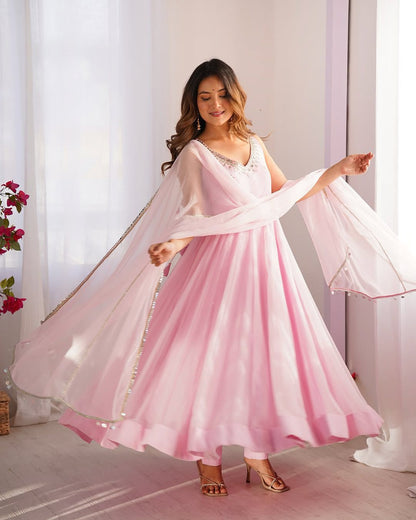 Georgette Gown with pant , Dupatta
