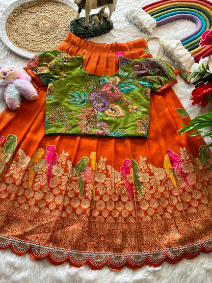 Kids lehenga made from viscose tissue silk is