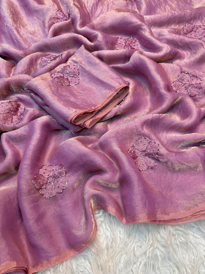 Trending space fendy silk saree with thread embroidery