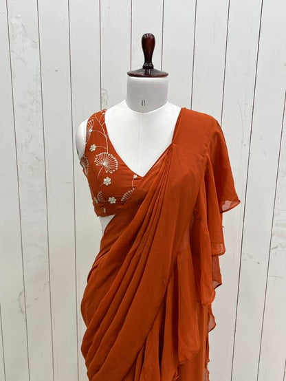 Ready to wear sharara saree with stitched blouse