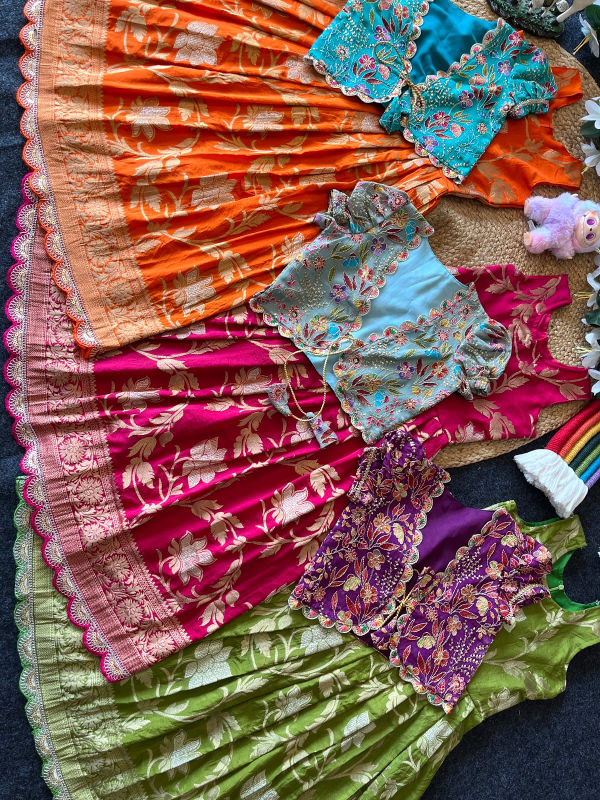 Khadi Georgette 2 in One Gown with Coat sets Kids Gowns