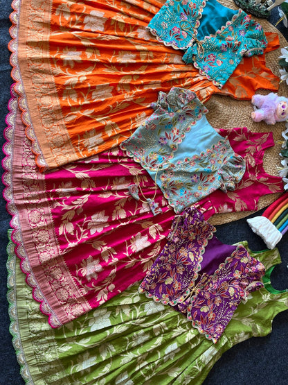 Khadi Georgette 2 in One Gown with Coat sets Kids Gowns