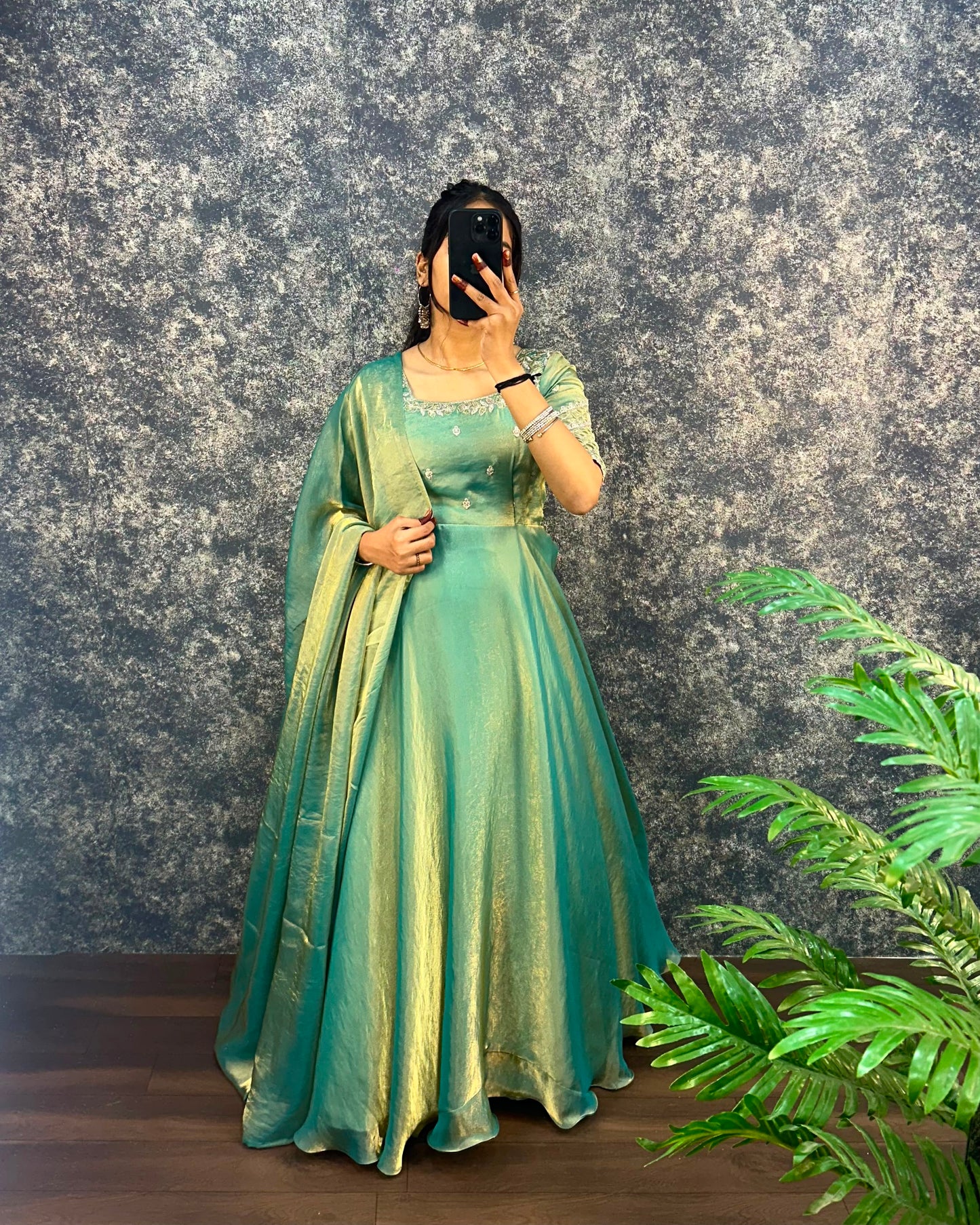 Premium Embroidery Sequence Gown with Dupatta