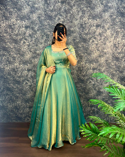 Premium Embroidery Sequence Gown with Dupatta