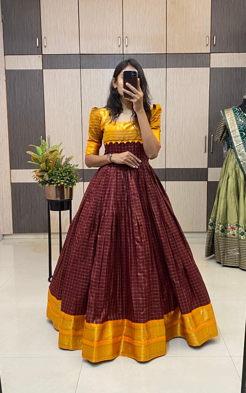 SUPER HIT long gown with cotton silk gown with a pleated flare