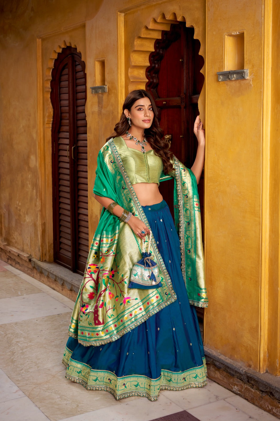 Shades of green Sravanamasam Lehenga set
