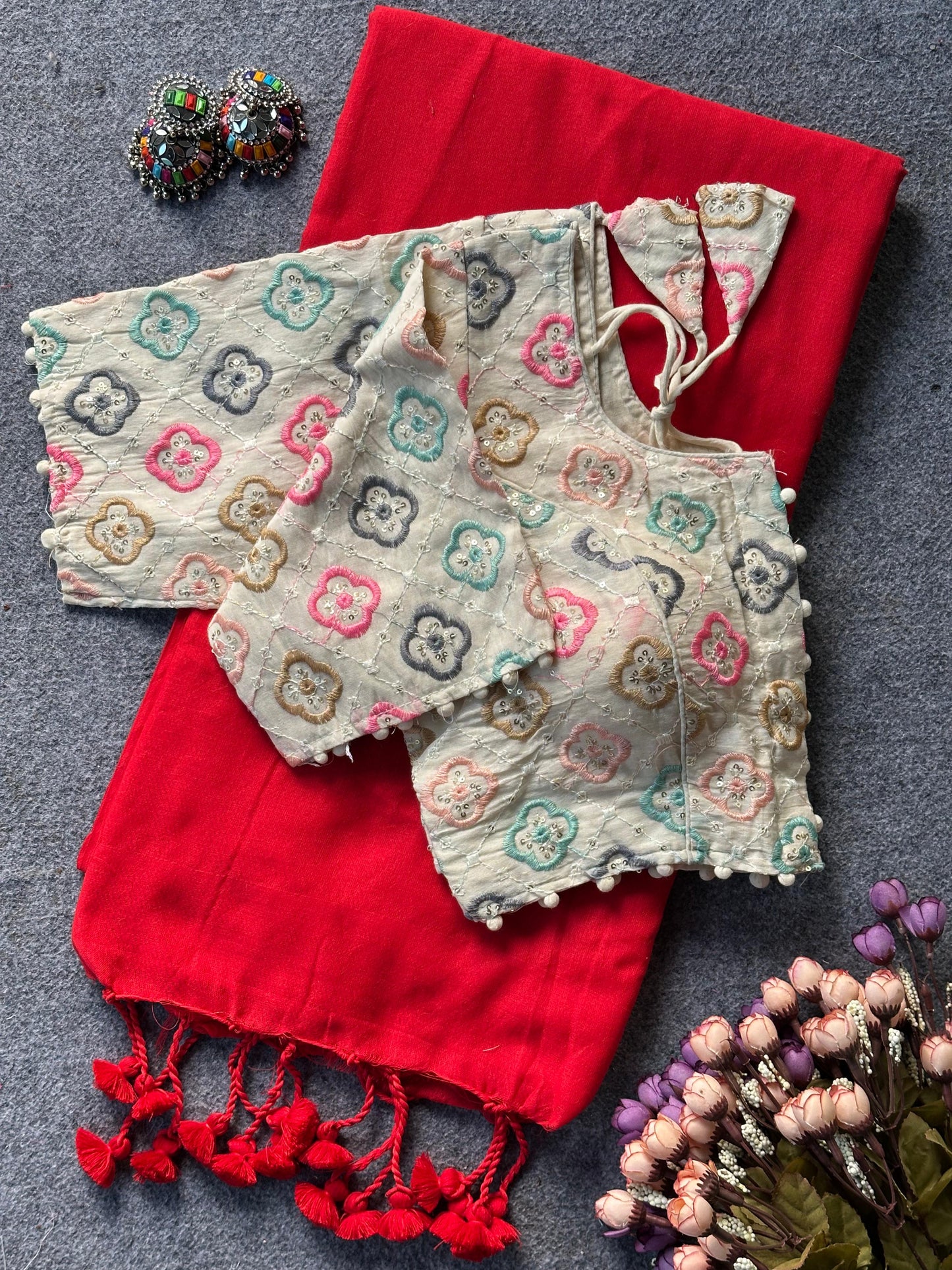 Heavy Khadi cotton saree Desginer stitched Blouse