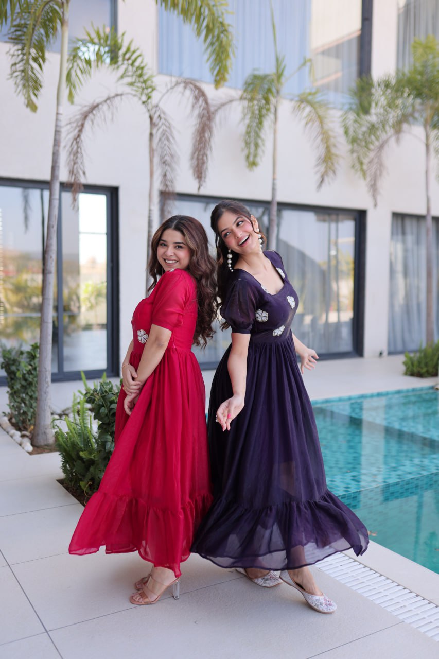 Fendi silk beads embroidery gowns