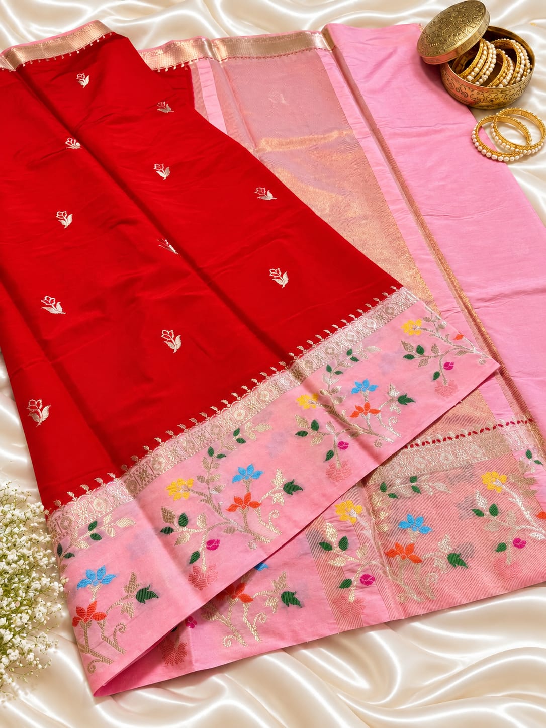 Budget Banarasi Katan Silk Saree with Contrast Alfi Border