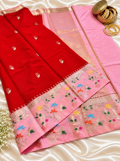 Budget Banarasi Katan Silk Saree with Contrast Alfi Border