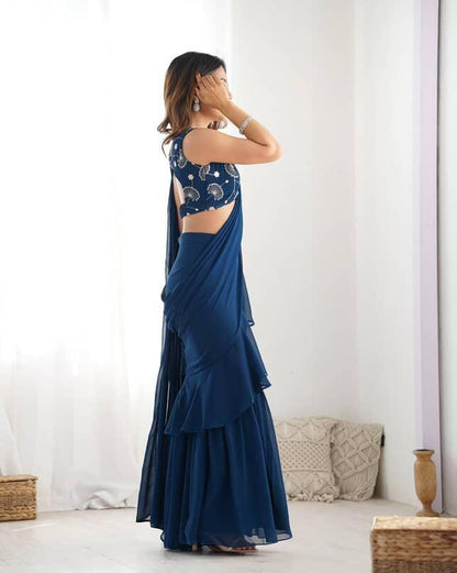 Ready to wear sharara saree with stitched blouse