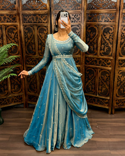 South style silk gown with dupatta