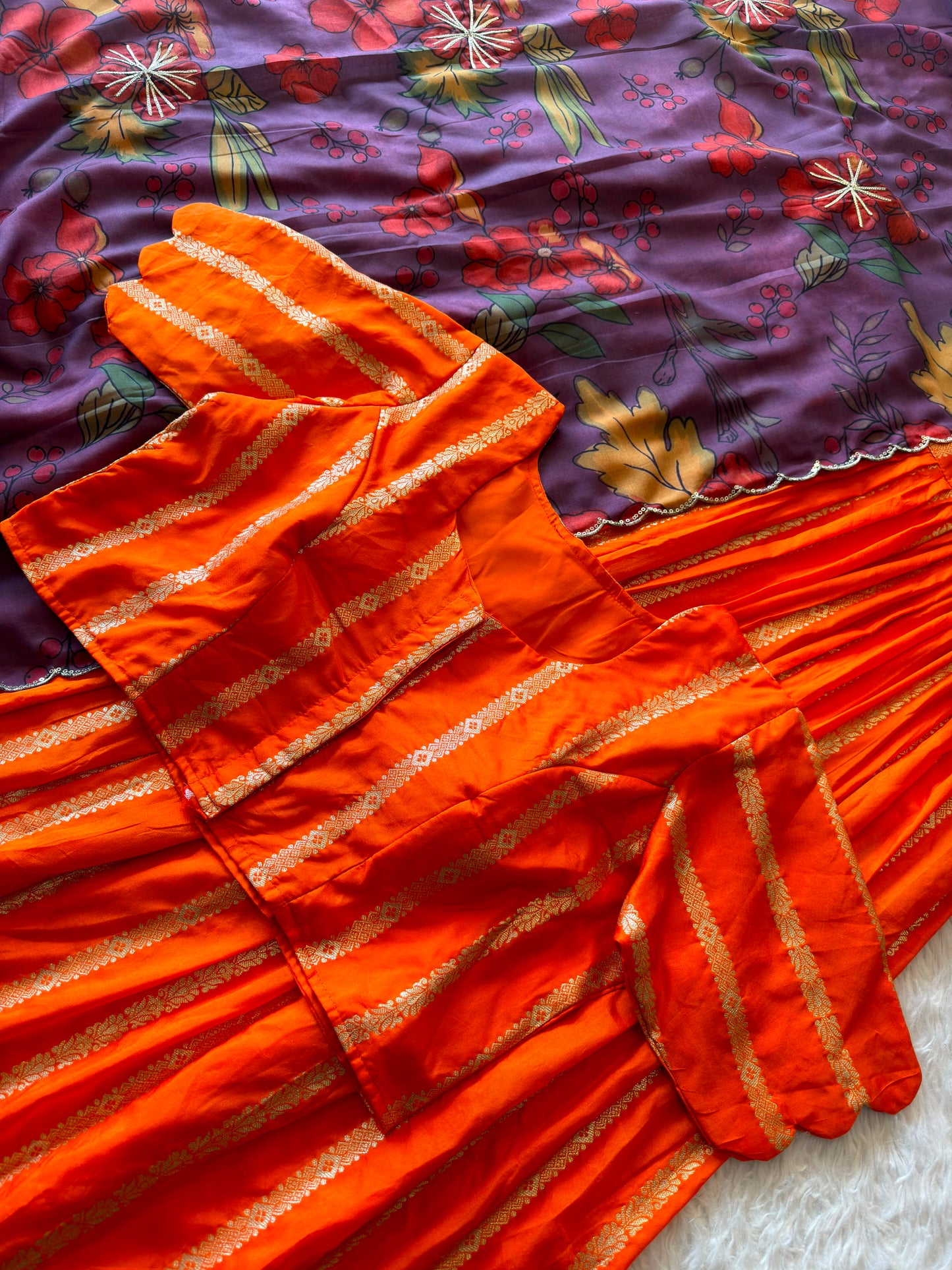 Orange designer Kalamkari maggam work dupatta