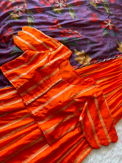 Orange designer Kalamkari maggam work dupatta