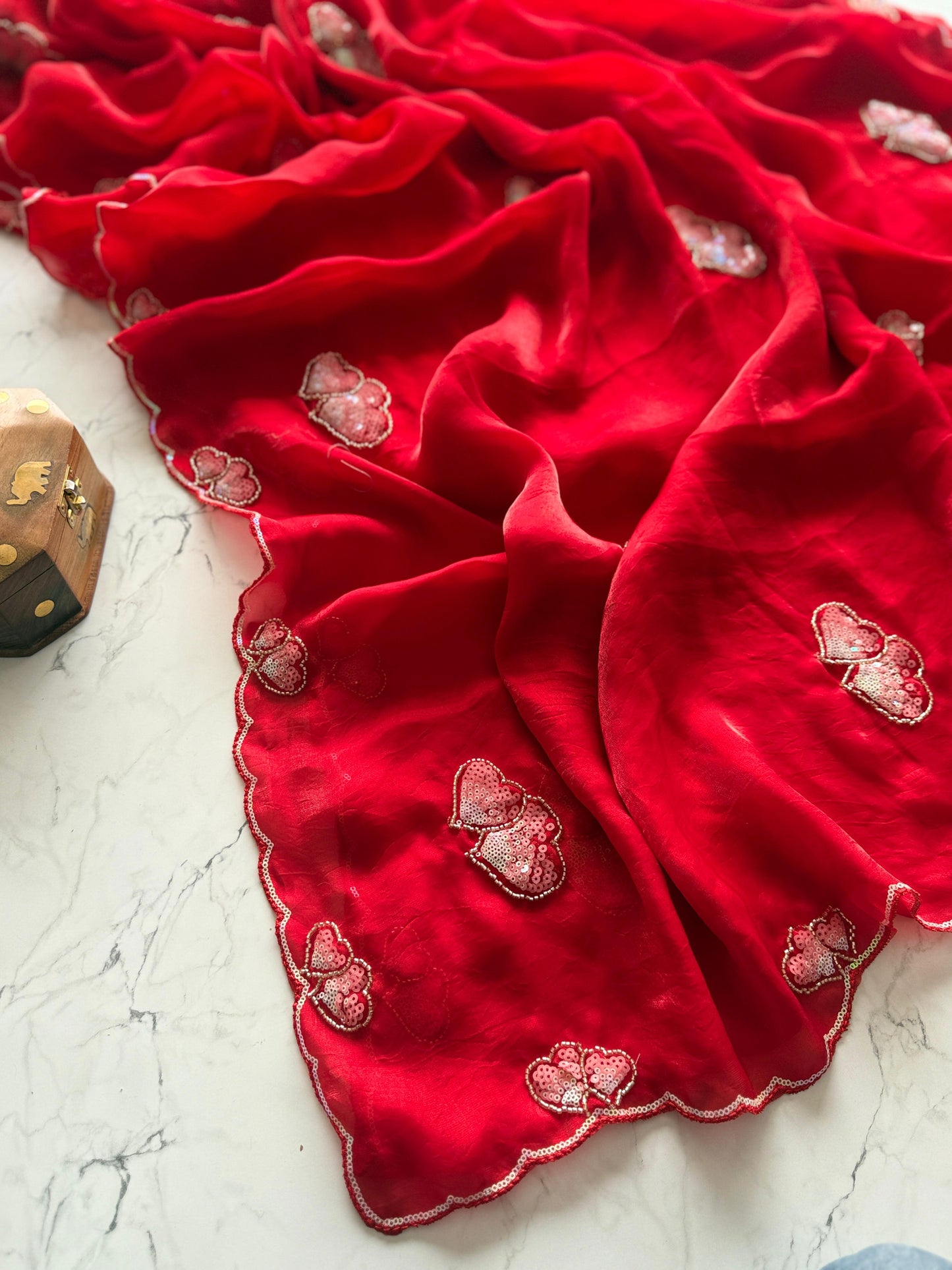 Trending space silk heart bits fendi silk saree