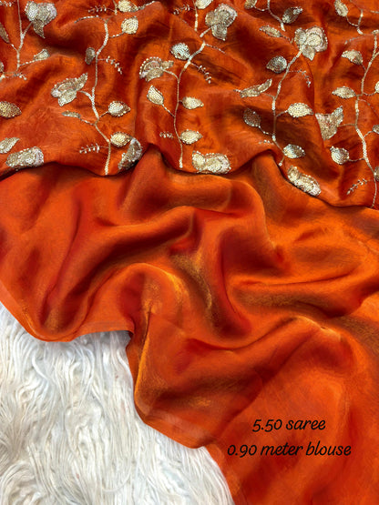 Trendy budget space silk saree with bead Embroidery sarees