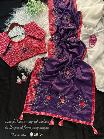 Multy Cutdana Desginer saree with stitched blouse
