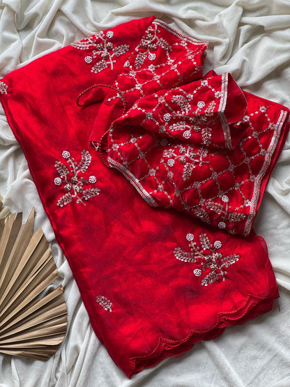 Stitched blouse saree-Soft space silk Saree