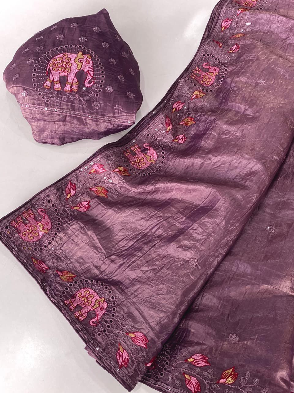 Crush silk embroidery trendy look saree