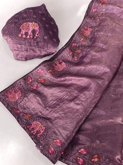Crush silk embroidery trendy look saree