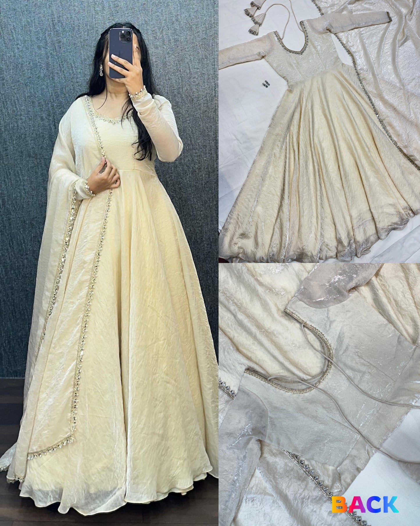 Fendy silk crush mirror lace gowns