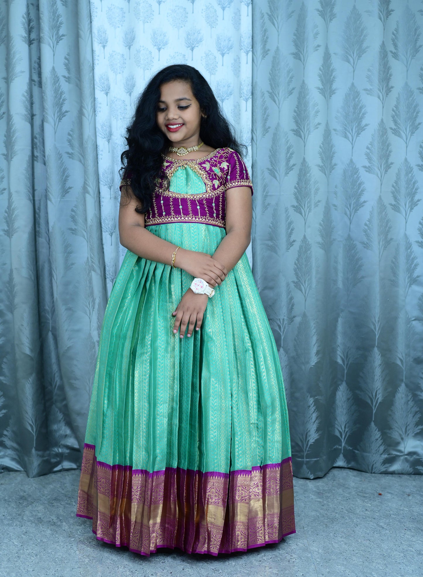 Kids festival pure maggam semi Kanchipuram set