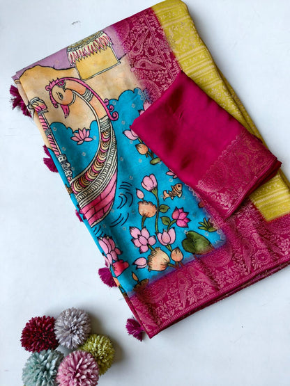 Pure Crape Georgette Bandhini fusion luxe semi pattu type look saree