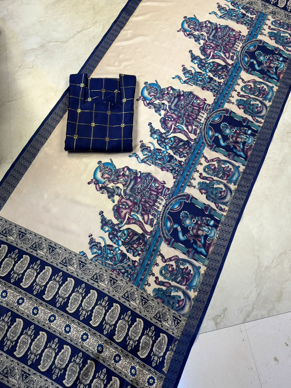 Traditional Check Weaving Kurti + Kalamkari Dupatta