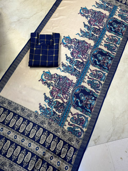 Traditional Check Weaving Kurti + Kalamkari Dupatta