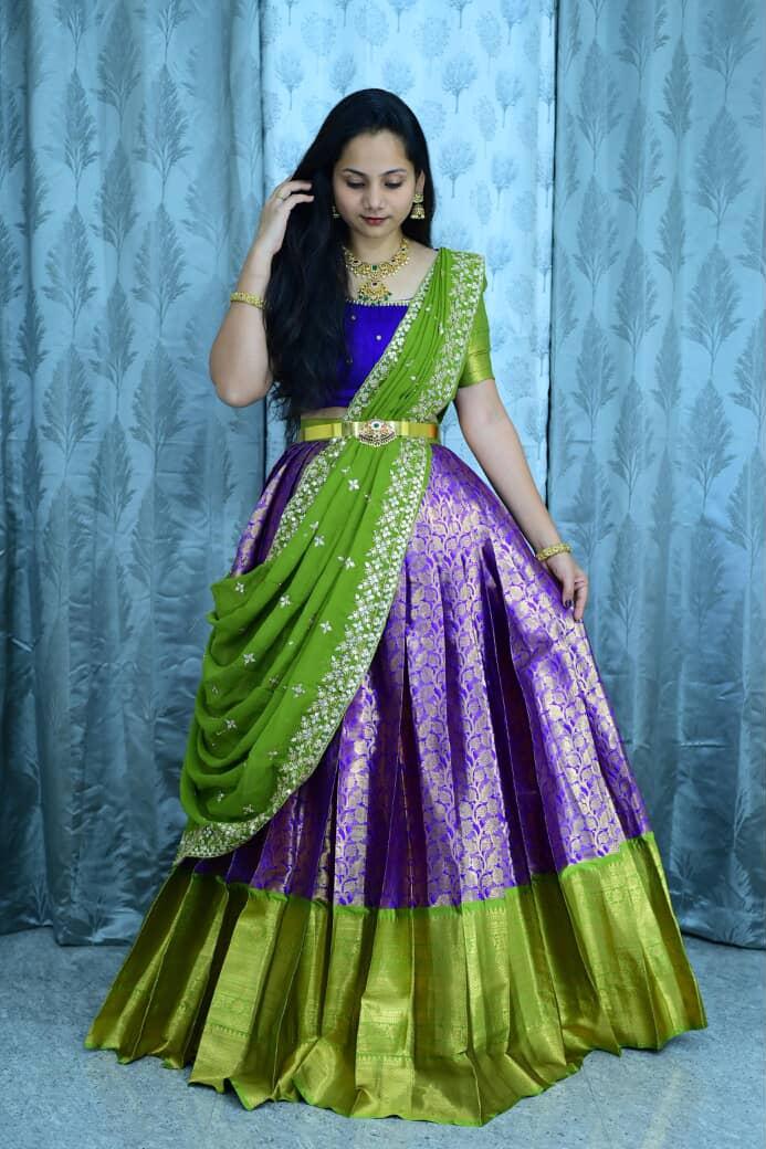 Semi Kanchipuram green lehenga set